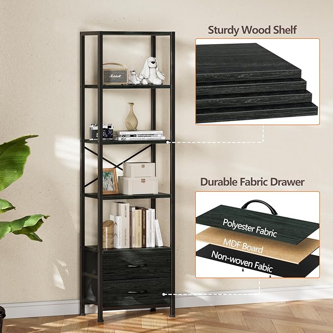 Furnulem 5-Tier Corner Shelf, Narrow Bookshelf - Image 5