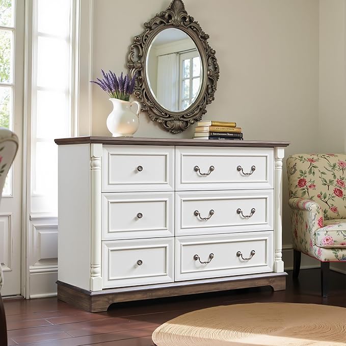 Farmhouse 6 Drawers Dresser for Bedroom, 47.24" Wide Wood Rustic Chest of - Image 7