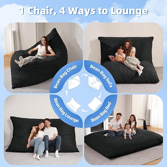 HABUTWAY 4 in 1 Bean Bag Chair, Giant Memory Foam Filling Bean Bag Sofa - Image 6