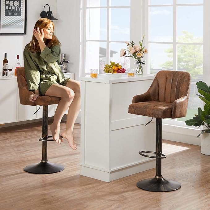 VECELO Bar Stools Set of 2, Adjustable Bar Stools Counter Height Barstools - Image 7