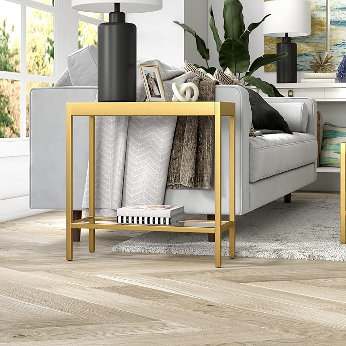 Henn&Hart 24" Wide Rectangular Rectangular Side Table in Brass, Table - Image 4