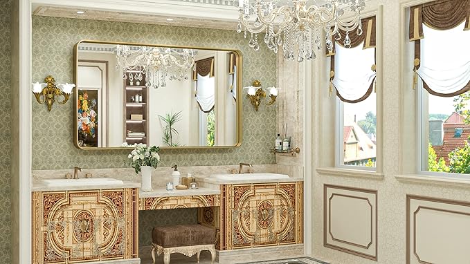 TokeShimi Gold Bathroom Mirror for Wall 48 x 30 Inch Metal Rounded Corner - Image 2