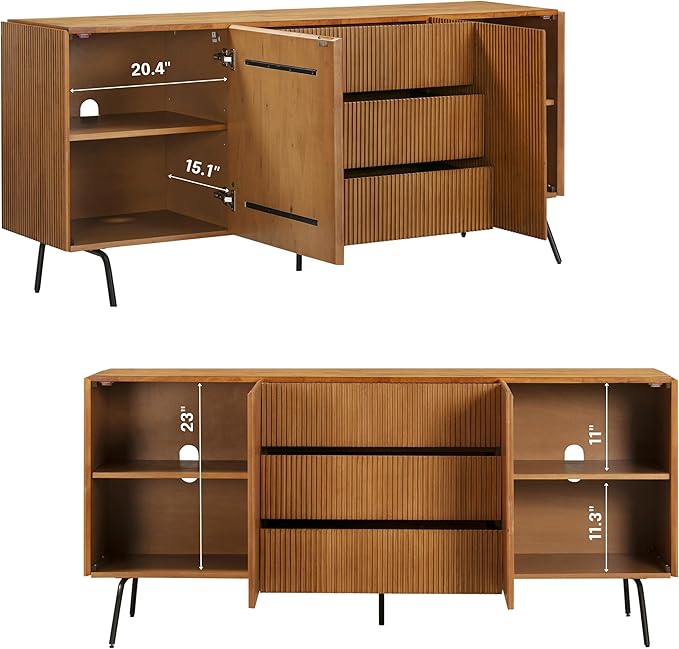 NTC Veil Sideboard with 2 Doors and 3 Drawers, Buffet Cabinet with Vertical - Image 3