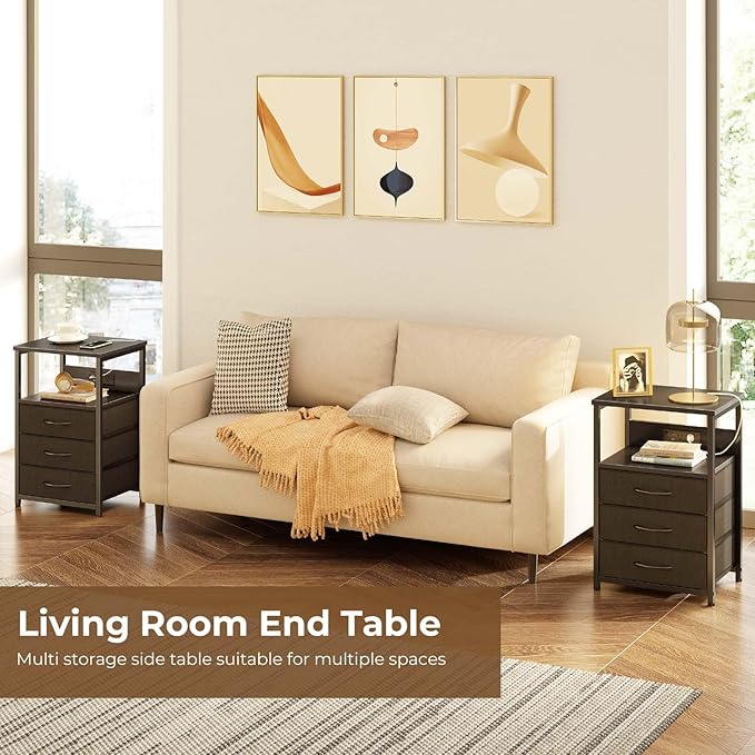 Seventable Nightstand with Charging Station and LED Light, Bedside End Table - Image 6
