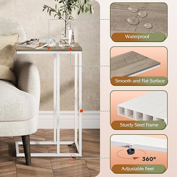WLIVE Side Table, C Shaped End Table - Image 5