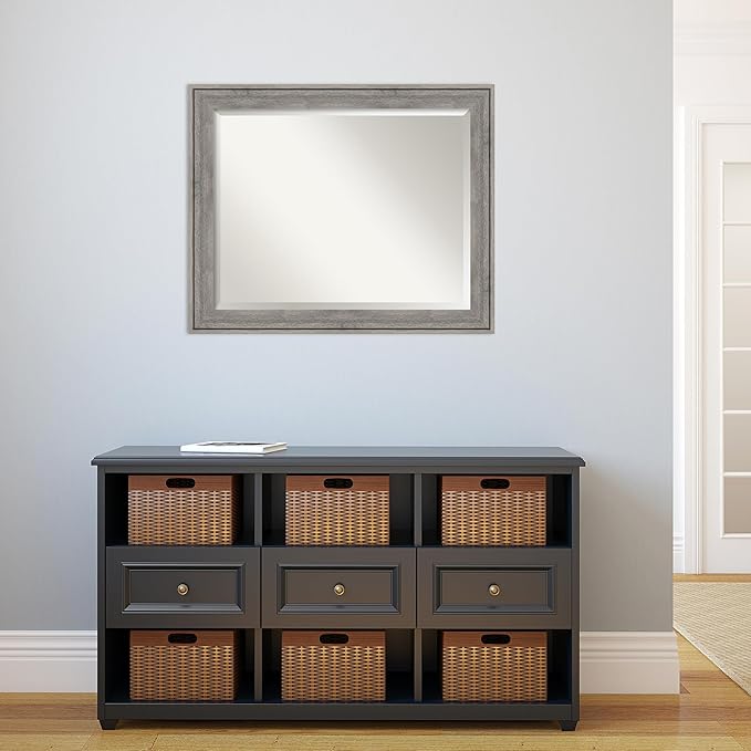 Amanti Art Grey Wall Mirror 27x33 Regis Barnwood Grey Rectangle Bathroom Mirror - Image 6