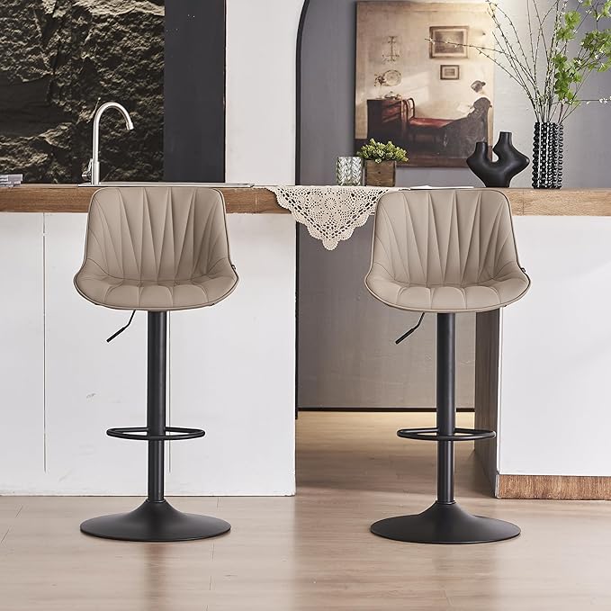 YOUNIKE Bar Stools Set of 2 for Kitchen Island, Khaki Swivel Tall Barstools - Image 8