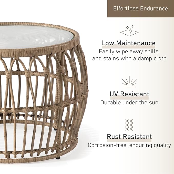 Muse & Lounge Co. Ysar Boho Rattan Round Coffee Table Outdoor - Image 7