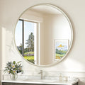 TokeShimi 36 in Round Brushed Nickel Mirror Tempered, Round Mirror Framed by RefinedBathroomAccessories