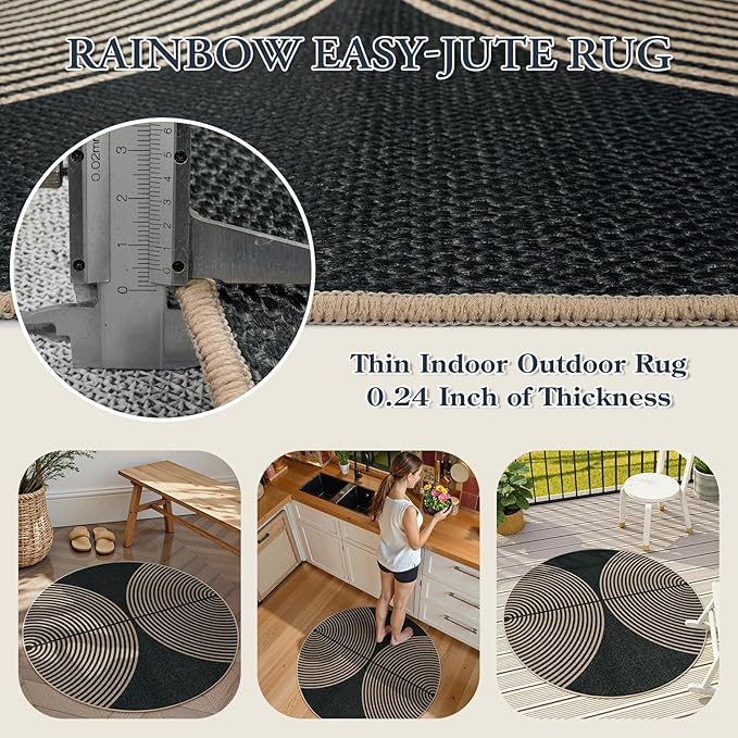 Lahome Modern Rainbow Round Rug 4ft, Circular Indoor Outdoor Kitchen Rug - Image 3