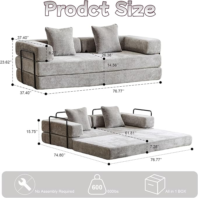Convertible Sofa Bed, Compression Futon Sofa - Image 3