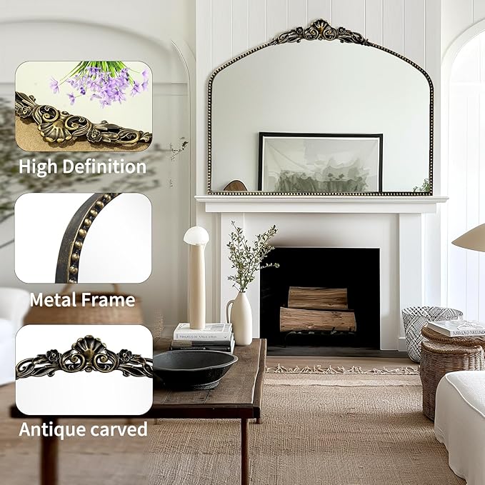G-LEAF Vintage Baroque Mirror 40"X30", Victorian Antique Farmhouse Mantel Mirror - Image 5