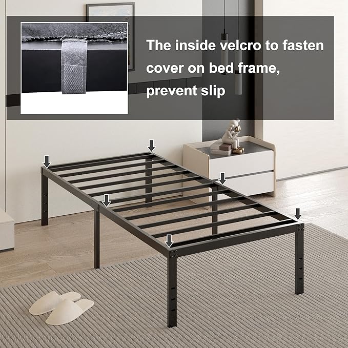 18 Inch Twin Bed Frames with Black Bed Cover, Metal Twin Size Bed Frame No Box - Image 4