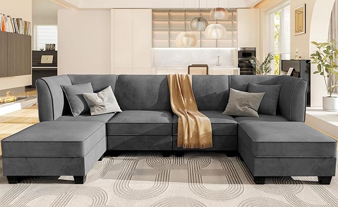 Shintenchi 6 Pieces Sectional Couch Modular Sofa, U Shaped Reversible Chaise by Shintenchi