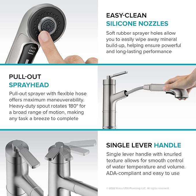 KRAUS Allyn Pull-Out Single Handle Kitchen Faucet in Spot-Free Stainless Steel - Image 10