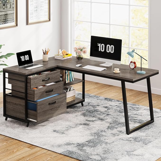 Tribesigns L-Shaped Desk with 3 Drawers, Reversible Corner Home Office Computer - Image 9