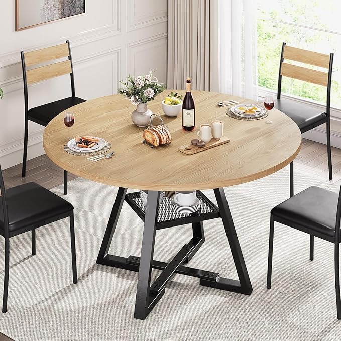 42'' Round Dining Table for 4, Kitchen Dining Room Circle Dinner Pedestal Table by JOCOEVOL