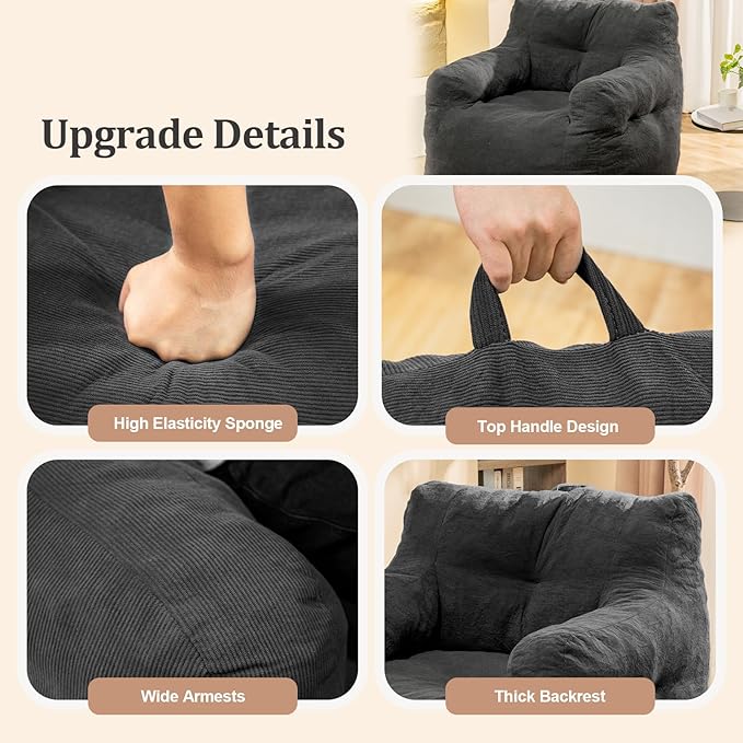 Bean Bag Chairs for Adults Ergonomic Support Reading Floor Sofa Chair - Image 4