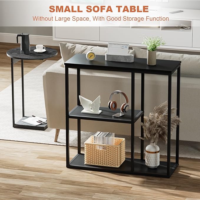 WOHOMO Console Table, 31.5'' x 31.5'' Black Industrial Sofa Table - Image 6