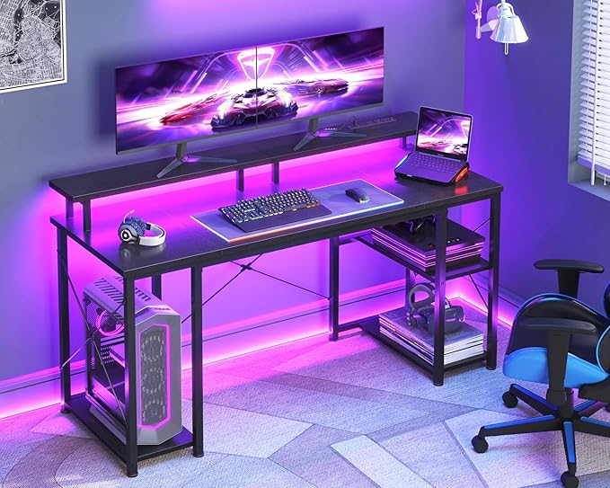ODK 55 Inches Gaming Desk with LED Lights, Computer Desk with Monitor Stand - Image 2