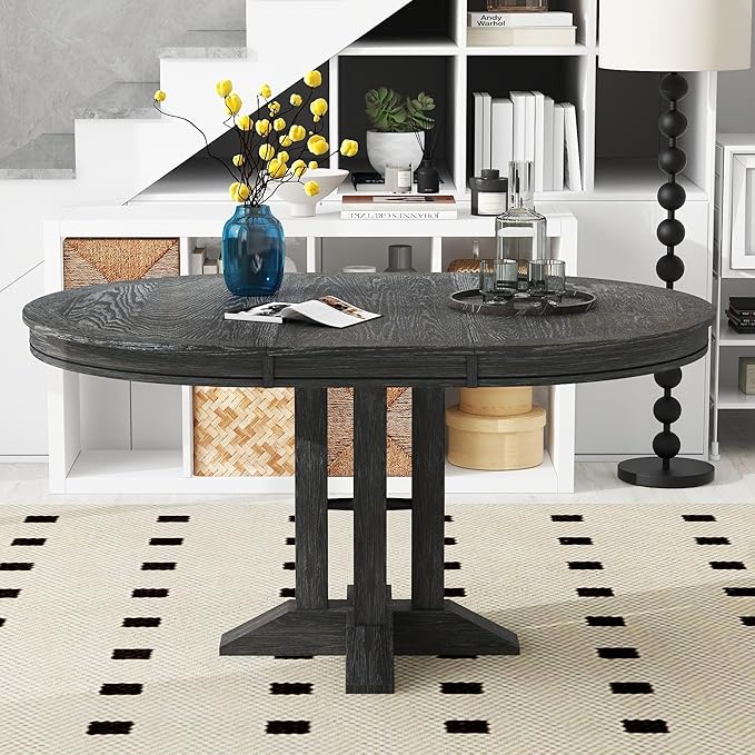 ERYE Mid-Century Modern Functional Extendable Wooden Round Dining Table - Image 10
