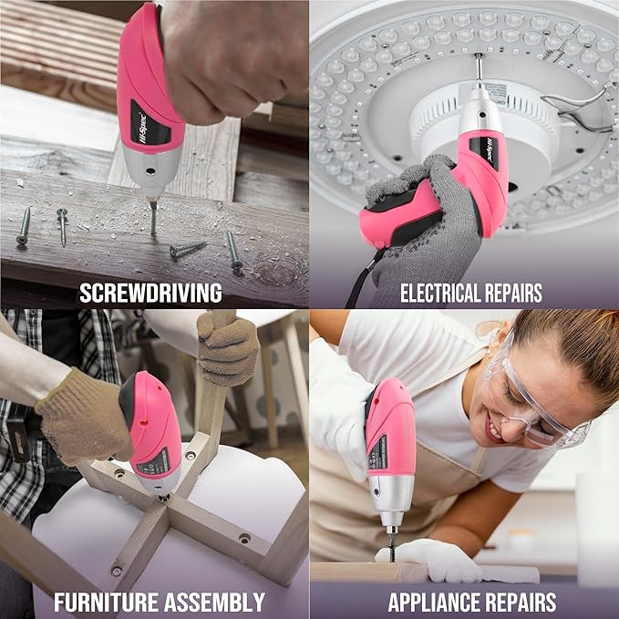 Hi-Spec 19pc 3.6V Pink USB Small Power Screwdriver & Home DIY Tool Kit Set. - Image 6