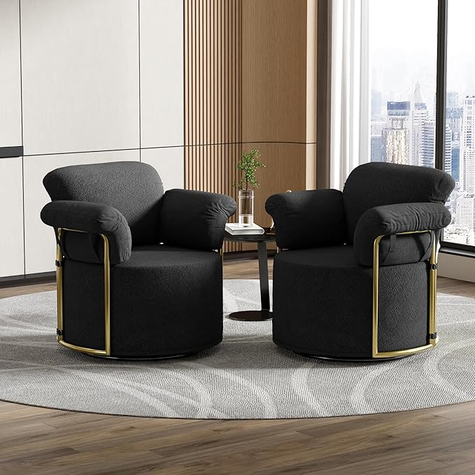 KEIKI Modern Comfy Swivel Accent Reading Chair, 360°Round Upholstered Barrel - Image 3