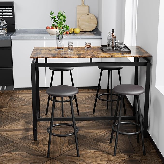 5-Piece Bar Table and Chairs Set, 47.2'' Pub Table Set - Image 3