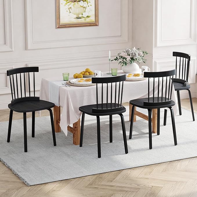 Unovivy Black Dining Chairs Set of 4, Wooden Windsor Chairs, Farmhouse Kitchen by Unovivy