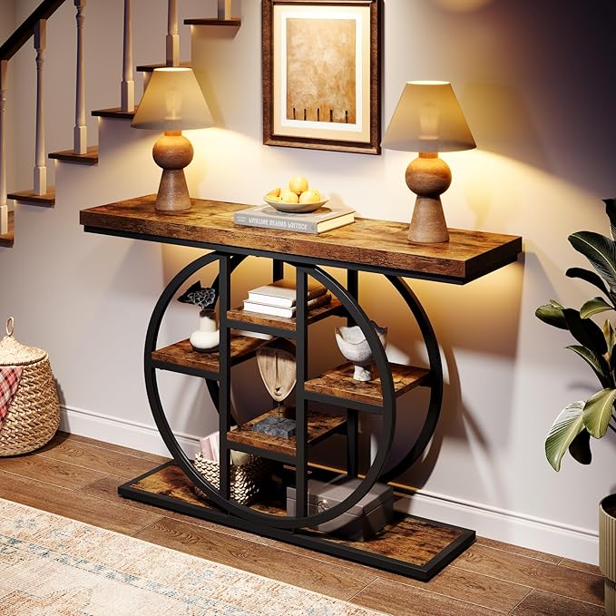 41" Console Table for Entryway, 4-Tier Industrial Narrow Wood Sofa Accent Tables - Image 8