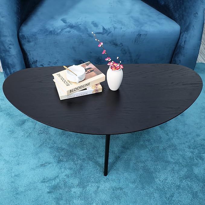 FIRMINANA Mid Century Modern Coffee Table, Oval Black Coffee Table - Image 6