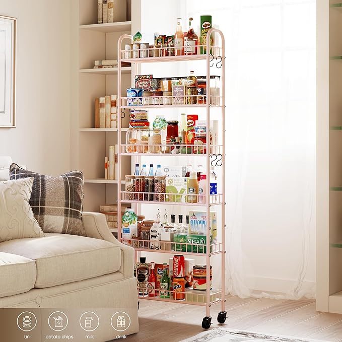 6-Tier Slim Storage Cart, Rolling Kitchen Cart - Image 8