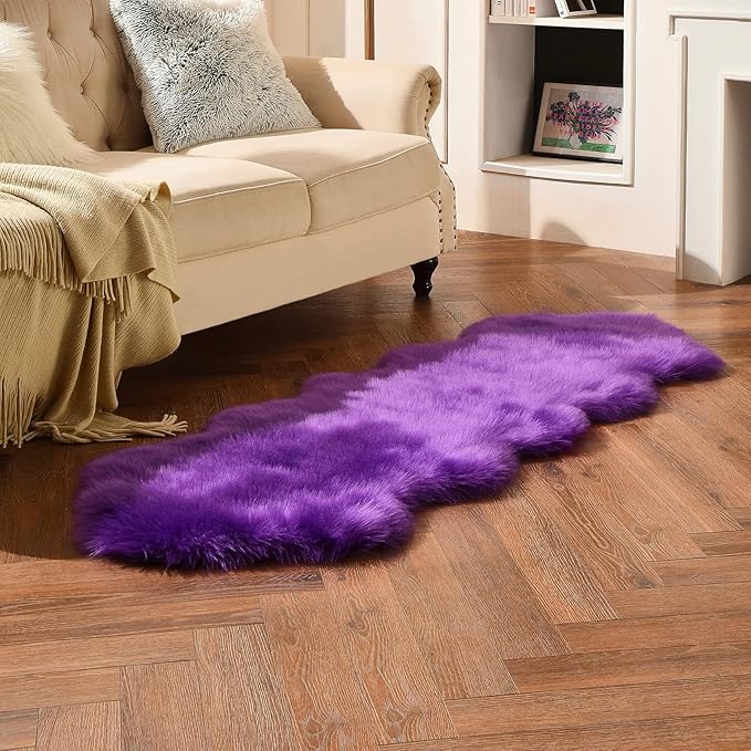 duduta Purple Faux Sheepskin Runner Rugs 2x6 ft, Fluffy Shag Bedroom Rug Fur - Image 7