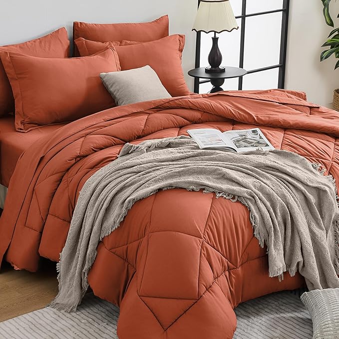 HEVUMYI Burnt Orange Twin-XL Comforter Set by HEVUMYI