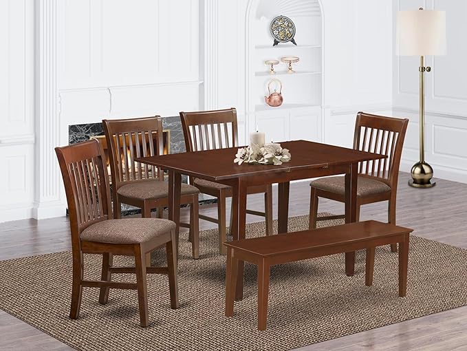 East West Furniture PSNO6C-MAH-C 6 Piece Dining Room Set Contains a Rectangle - Image 2