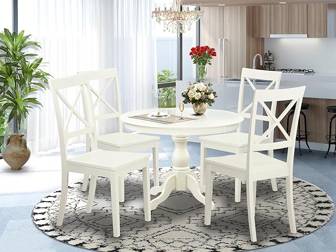 East West Furniture HBBO5-LWH-W 5 Piece Dining Room Furniture Set Includes a - Image 2