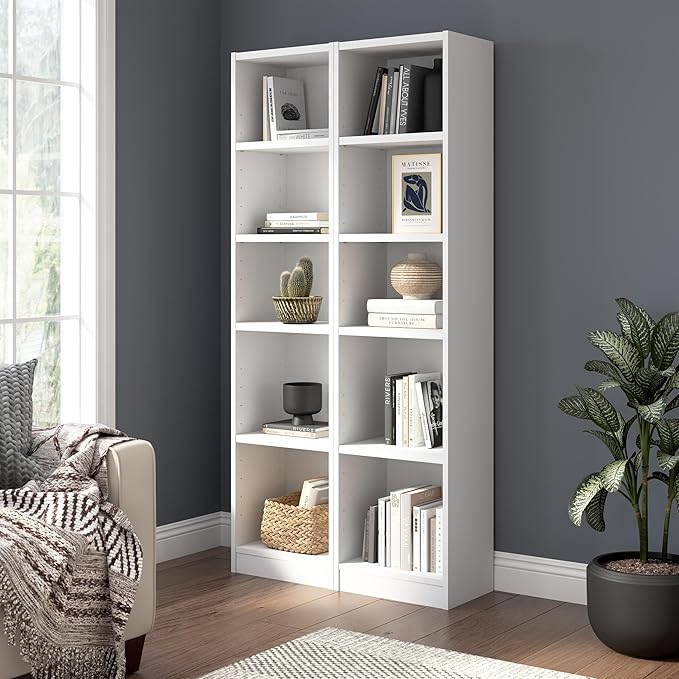 Bush Furniture Universal 17W Narrow 5 Shelf Bookcase in White - Image 2