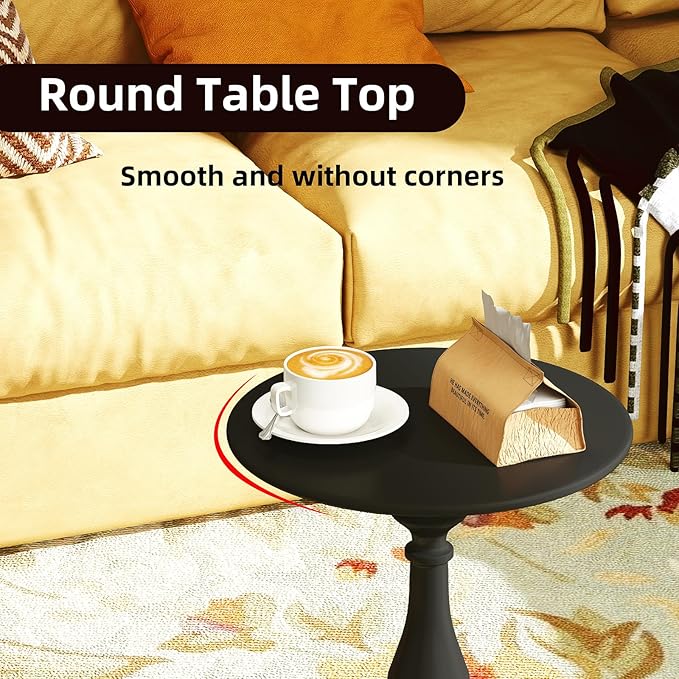 Benkyo Living Room Side Tables Set of 2 Black Round Small End Tables livingroom - Image 5