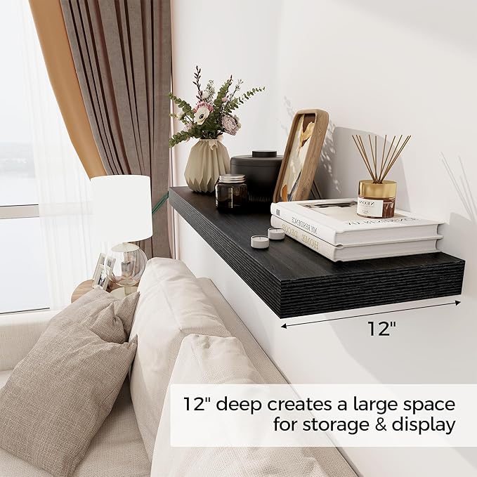 Black Floating Shelves 36 Inch Long, 12 Inch Deep Floating Shelves - Image 4