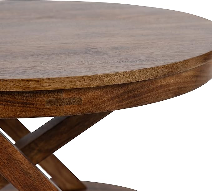 Kate and Laurel Aja Bohemian Round Wood Coffee Table; 26 inch Diameter; Walnut - Image 11