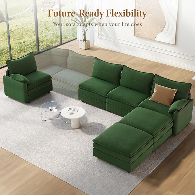 Vesgantti 142" U Shaped Sectional Couch, Comfy Cloud Modular Sectional Sofa - Image 8