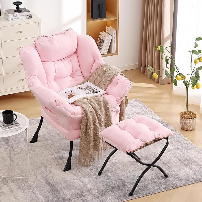 LITA Lazy Chair with Ottoman, Modern Accent Leisure Upholstered Sofa, - Image 6