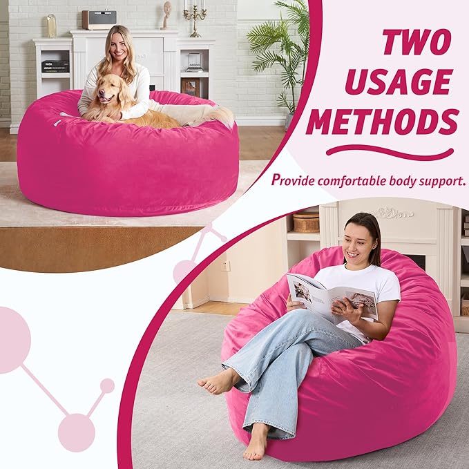 4FT Bean Bag Chair with Ultra Soft Velvet Cover Bean Bag Sofa with Memory Foam - Image 5