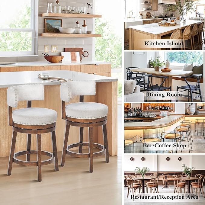 COLAMY Swivel Bar Stools Set of 4, Swivel Counter Height Barstools - Image 7