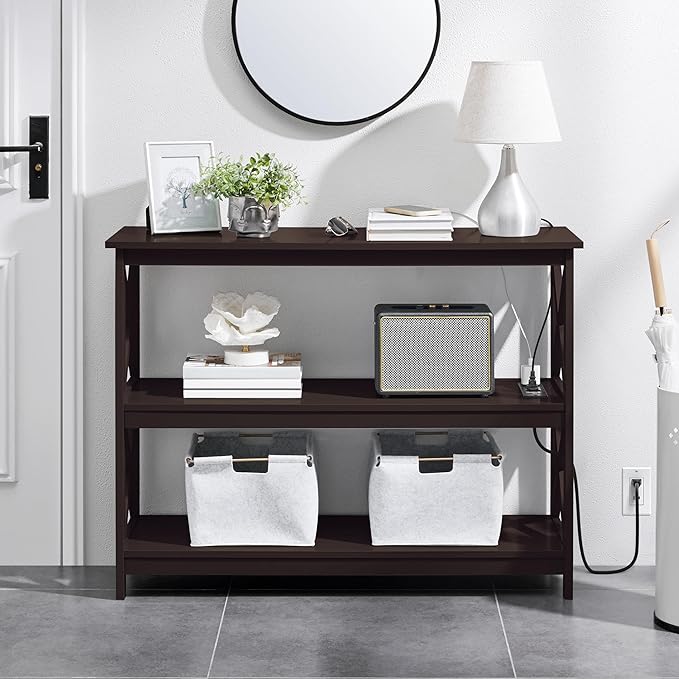 Yaheetech Console Table with Power Outlet, 3 Tier Narrow Sofa Couch Table with - Image 4