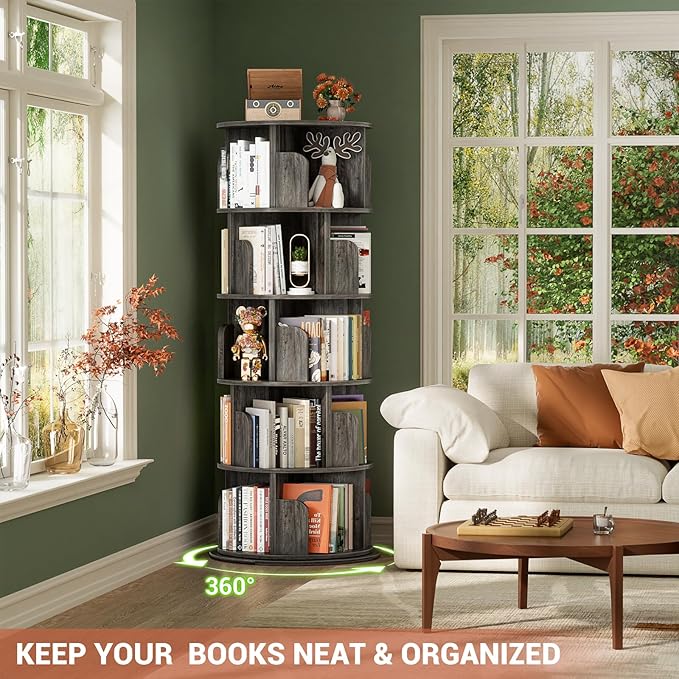 Rotating Bookshelf Tower, 5 Tier Spinning Bookcase, Revolving 360 Book Shelf - Image 6