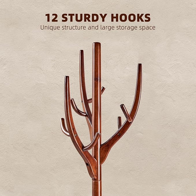 Uniclinens Coat Rack Freestanding Solid Wood Coat Tree Standing - Image 6