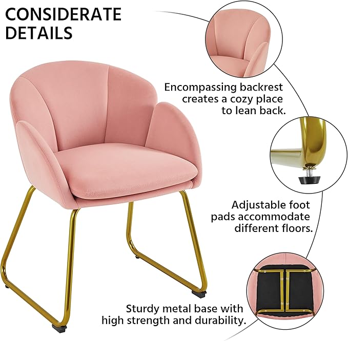 Yaheetech Flower Shape Velvet Vanity Chair, Modern Side Armchair Makeup Chair - Image 6