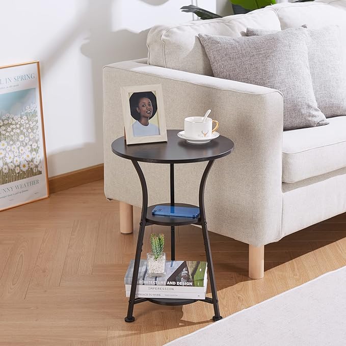 Dulcii Small Round End Table for Narrow and Small Space, 3-Tier Round Accent - Image 6