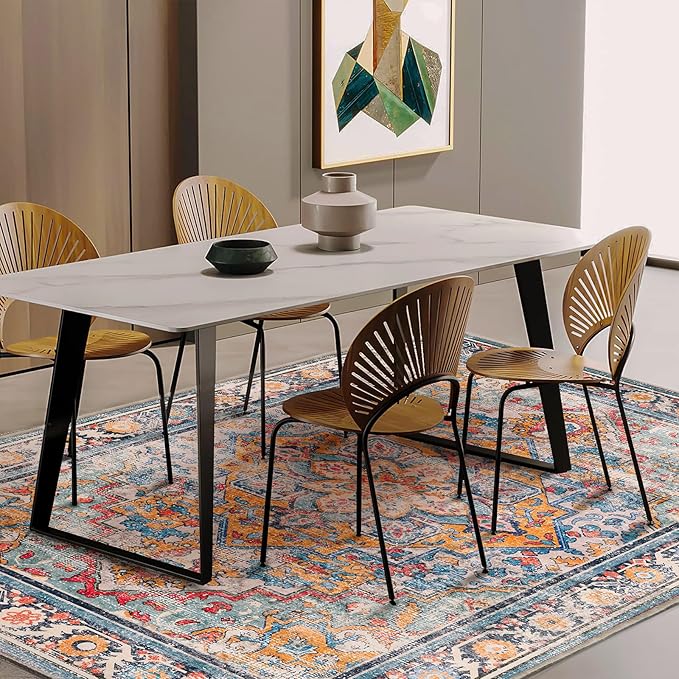 Washable Area Rug 10'x14' Boho Chic Medallion Distressed Design Non-Shedding - Image 3